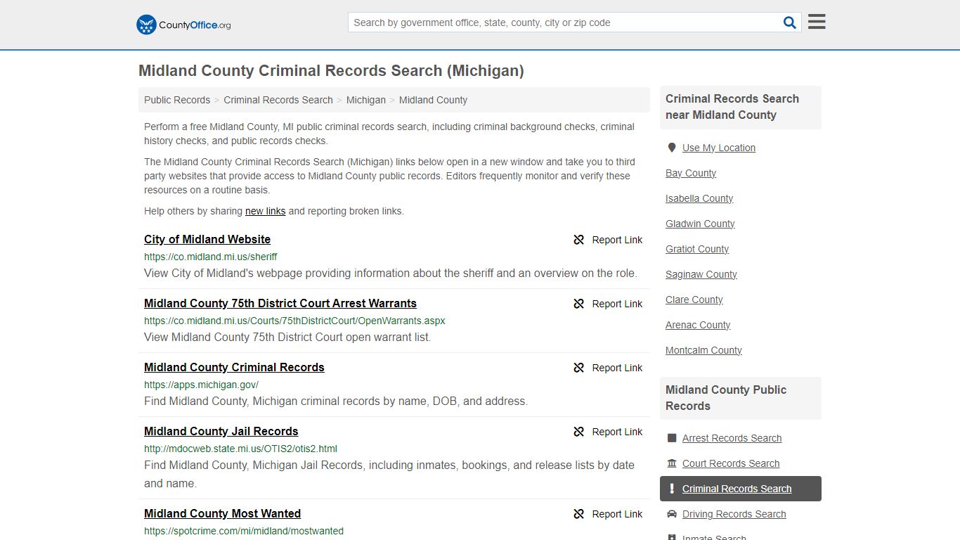 Midland County Criminal Records Search (Michigan) - County Office